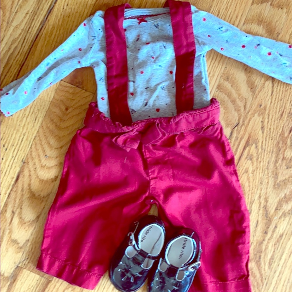 Baby girl bib outfit and shoes 3-6 mos